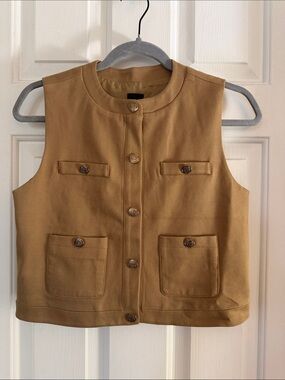 Autres filles tan crop boxy Sleeveless Button-Front Vest in Camel Brown XS